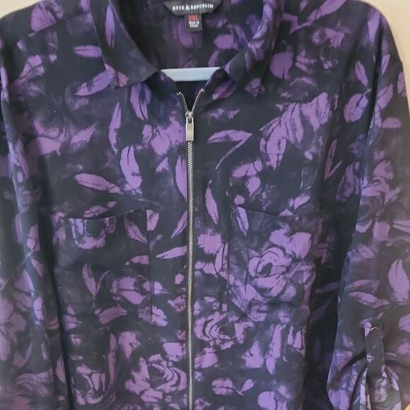 Rock &Republic Purple Floral Zip-Up Top XXL - Picture 3 of 5